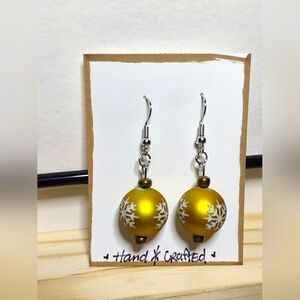Yellow Snowflake Handmade Ornament Earrings